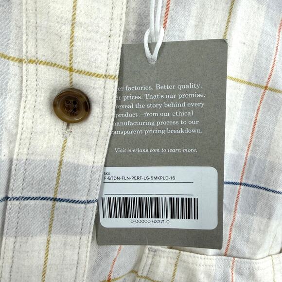 Everlane Organic Cotton Button Down Flannel LS Shirt in smoke plaid Size 16 - Picture 3 of 6